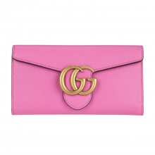 GUCCI古琦女式玫粉色牛皮长款钱夹